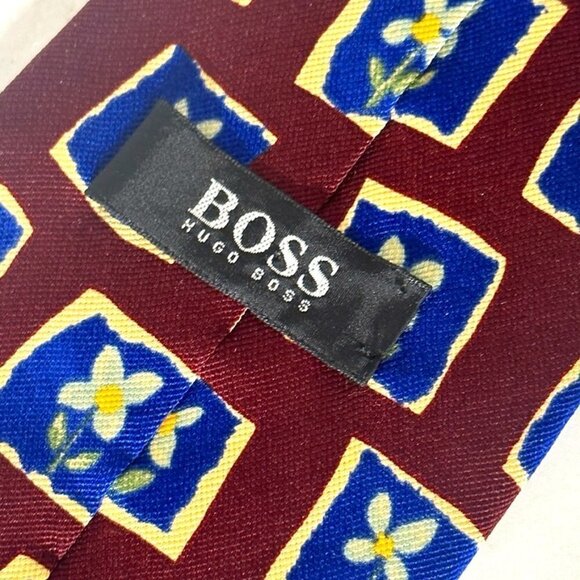 Hugo Boss Floral Cottagecore Blue Brown Tie Silk Mid Century Modern Green - Picture 1 of 10
